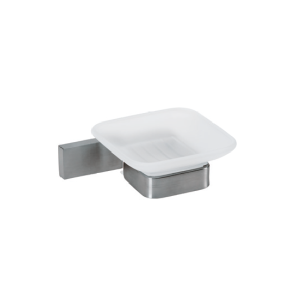 Satin stainless steel glass soap dish holder - SQUARE